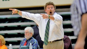 Fairland Lady Dragons’ coach Jon Buchanan tries to influence a call by an official. The Lady Dragons play Johnstown-Monroe at 8 p.m. Wednesday in the Division III regional semifinals. (Kent Sanborn of Southern Ohio Sports Photos)