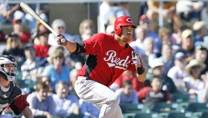 Although he is not expected to make the 25-man Major League roster, irst baseman Donald Lutz has impressed manager Dusty Baker this spring. (Photo Courtesy of the Cincinnati Reds.com)