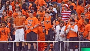 The Ironton High School student fan section has been vocal in its support of the Fighting Tigers' run through the postseason basketball tournament. (Kent Sanborn of Southern Ohio Sports Photos.com)