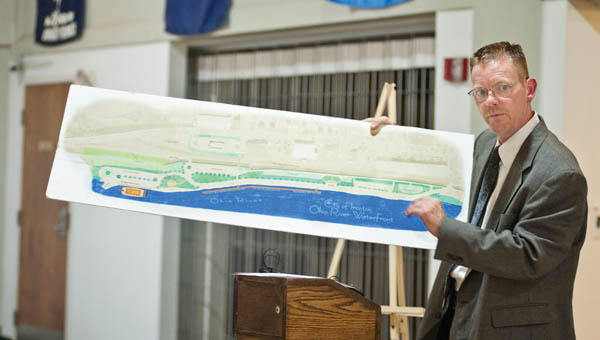 Ironton Mayor Rich Blankenship discusses plans for the Riverfront development project during a press conference Tuesday afternoon.