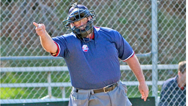 Long-time high school umpire Chuck Delawder called the Green at Symmes Valley baseball game on Wednesday, the final game of his career. Delawder is retiring after 31 years of service to the Ironton chapter. (Kent Sanborn of Southern Ohio Sports Photos)