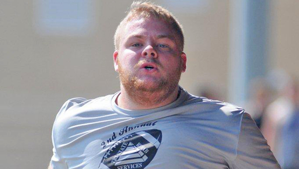 Adam Webb, a 6-foot-6, 320-pound lineman at Ironton High School, takes advantage of the Tri-State Rehab high school football combine held last year. This year’s combine will be held June 22 at Ironton High School. (Kent Sanborn of Southern Ohio Sports Photos)