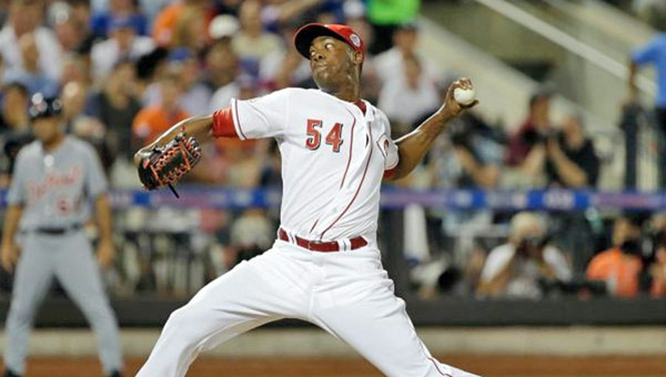 Cincinnati Reds’ relief pitcher Aroldis Chapman pitched a scoreless seventh inning during Tuesday’s Major League Baseball All-Star Game. Chapman struck out Adam Jones for the final out of the inning. The American League won 3-0 to snap the National League’s three-game winning streak. (MCT Direct Photos)