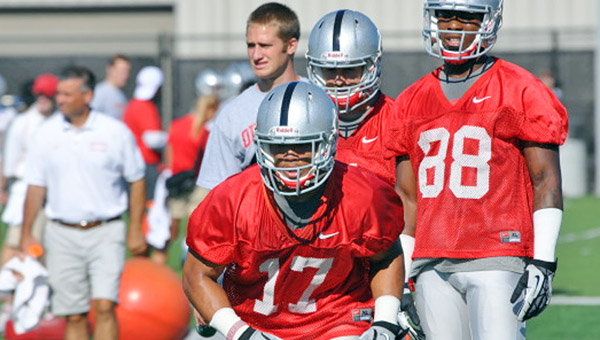 Ohio State freshman cornerback Devonte Butler (17) goes through preseason drills. The Buckeyes are in the midst of their fall camp in preparation of the upcoming season. (Photo Courtesy of The Ohio State Buckeyes Sports Information)