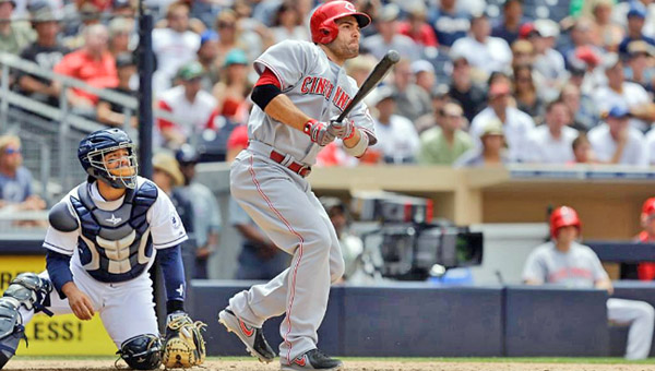 Cincinnati first baseman Joey Votto connects on a two-run double in the seventh inning as the Reds beat San Diego 4-1 on Wednesday to snap a five-game losing streak. (Photo Courtesy of The Cincinnati Reds)
