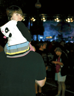 Tala Baldwin, 2, might have the best view of the stage from atop the shoulders of her father, Jacob Bell. Tala’s mom, Debra French, of Ironton also came out to enjoy the show.