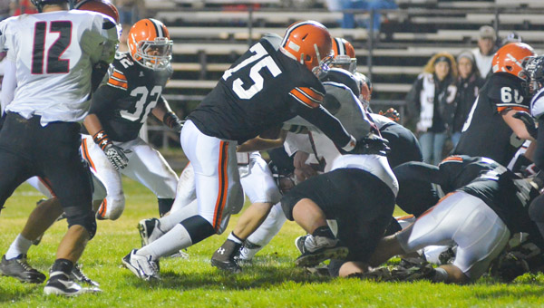 Ironton Fighting Tigers junior tackle Isaac Sherman (75) was a first team all-district selection.A total of 26 area players were named to the district team. (Tony Shotsky of Southern Ohio Sports Photos)
