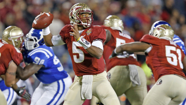 Florida State freshman quarterback Jameis Winston (5) won the Heisman Trophy Saturday night, thus making him the second straight freshman to claim the award. (MCT Direct Photo)