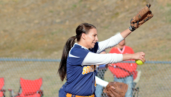 South Point's Kaitlyn Brown threw a shutout and hit a two-run homer as the Lady Pointers blanked the Rock Hill Redwomen 4-0 on Wednesday. (Kent Sanborn of Southern Ohio Sports Photos.com)