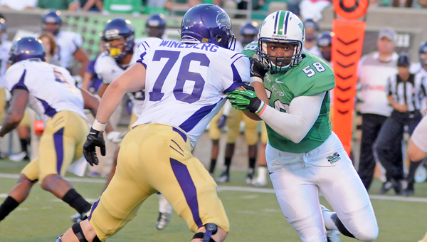 Marshall defensive lineman and former South Point standout Jeremiah Taylor (58) signed a free agent contract with the Baltimore Ravens following the 2014 NFL draft. (Kent Sanborn of Southern Ohio Sports Photos)