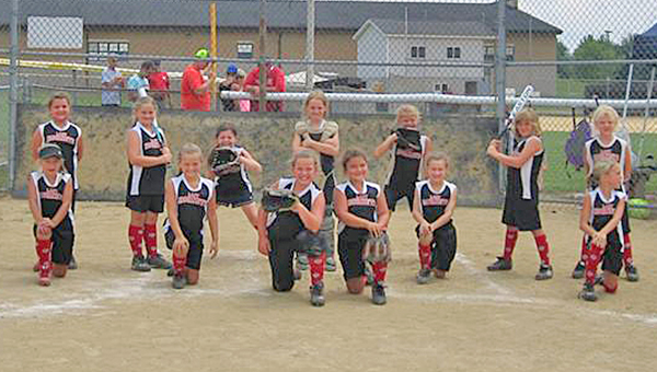The Coal Grove Lady Hornets 7-8-year-old All-Stars captured the District 11 girls’ softball championship and qualified for the state tournament. The Lady Hornets finished ranked among the top 10 teams in the state in their impressive tournament run. Team members are: top row form left to right, Autum Hicks, Rylee Black, Madison Vanover, Abby Collins, Jordyn Dale, Alivia Riley and Josie Kidd; bottom row from left to right, Emma Harper, Alexus Wood, Jenna Hicks, Marlee Malone, Laura Hamm and Kinsy Keeney. Not pictured was Lilly Camp. The team’s success was guided by coaches Brian Kidd, Scott Hamm and Josh Harper and assisted by team mom Katie Hamm. (Photo submitted)