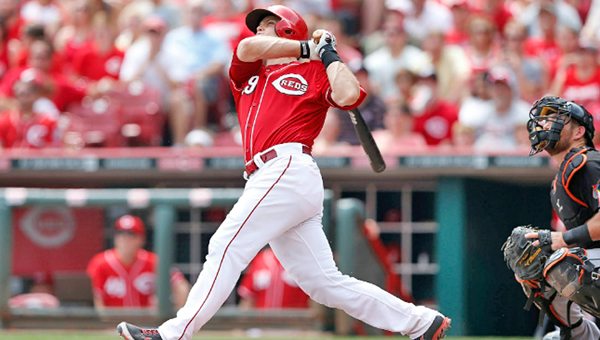 Cincinnati Reds’ catcher Devin Mesoraco drove in a career-high six runs with two home runs including his third grand slam of the season in a 7-2 win over the Miami Marlins on Sunday to give Johnny Cueto his 14th win of the season. (Courtesy of the Cincinnati Reds.com)