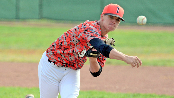 Ironton Fighting Tigers’ freshman pitcher Garrett Carrico delivers a pitch during Friday’s 7-3 win over South Point. The victory was the first career win for Carrico. (Kent Sanborn of Southern Ohio Sports Photos)