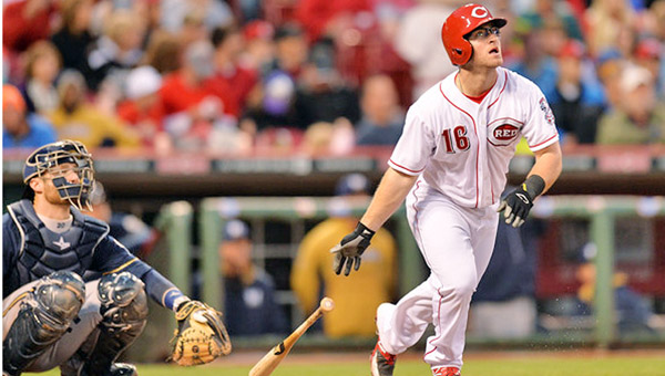 Cincinnati catcher Tucker Barnhart hit a sacrifice fly to drive in Brandon Phillips with the Reds’ only run in a 2-1 loss to Atlanta on Monday. (Photo Courtesy of The Cincinnati Reds)