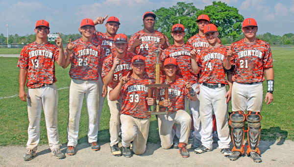 Members of the Ironton Fighting Tigers’ baseball team that won the Rock Nelson Wooden Bat Classic are: kneeling from left to right, Luke Kelley and Luke Diamond; standing from left to right, Garrett Carrico, Dane Wilson, Hunter Klaiber, Andy Bruce, Larry Morris, Tanner Price, Cody Rawlins, Kyle Kleinman and Hunter Weber. (Photo Submitted)