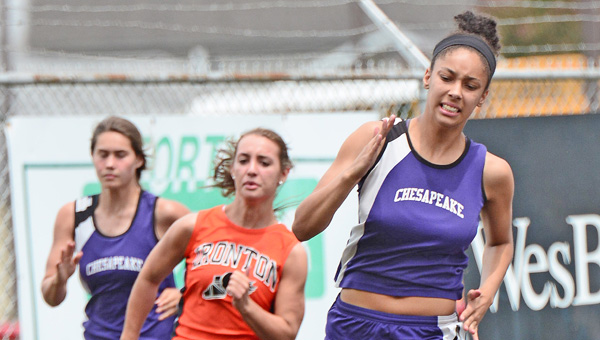 Chesapeake Lady Panthers’ track standout Atiya Spaulding (right) qualified for four events — three first-place finishes — in the Division II regional track meet to be held Thursday and Saturday in New Concord. ( Kent Sanborn of Southern Ohio Sports Photos)