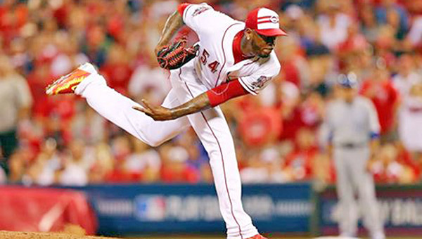 Cincinnati Reds’ reliever Aroldis Chapman struck out all three batters he faced in the ninth inning during Tuesday’s Major League Baseball All-Star Game. The American League beat the National League 6-3. (Courtesy of The Cincinnati Reds.com)