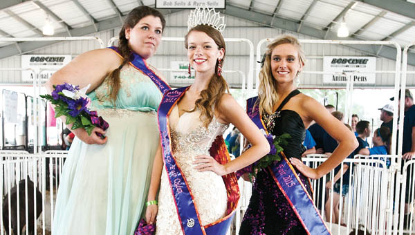 Kimberly Schmidt, center, is this year’s Lawrence County Fair queen. Standing left to Schmidt is Katie Webb, first runner up, and to the right is Shelby Dalton, second runner up.