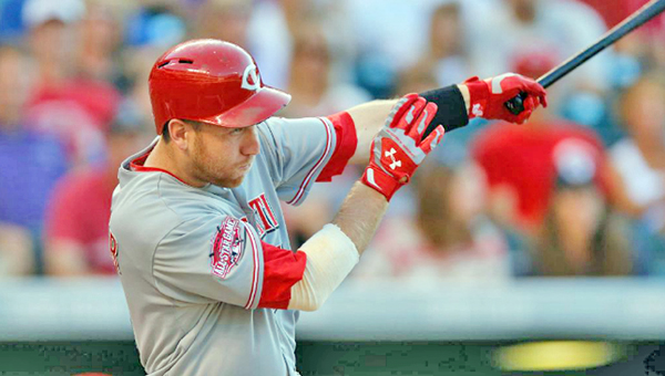 Cincinnati Reds' third baseman Todd Frazier connects on a three-run homer in a four-run third inning. The home run was the 100th of Frazier's career and helped the Reds beat the Colorado Rockies 5-2 on Saturday night. (Courtesy of The Cincinnati Reds.com)