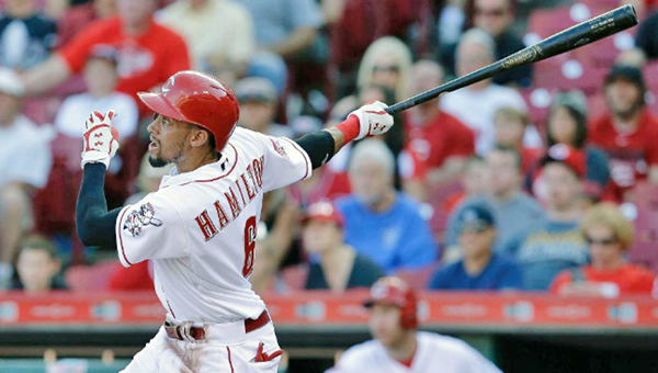 Cincinnati’s outfielder Billy Hamilton doubles home two runs in the second inning to help the Reds to a 5-0 lead. However, the Chicago Cubs rallied to beat the Reds 6-5 and get a split of a doubleheader on Wednesday. The Reds won the opener 9-1 behind the pitching of Mike Leake. (Courtesy of The Cincinnati Reds.com)