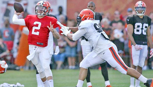 Cleveland Browns’ QB Johnny Manziel (2) throws on the run in practice. Manziel said his total focus now is on football. (Photo Courtesy of The Cleveland Browns)