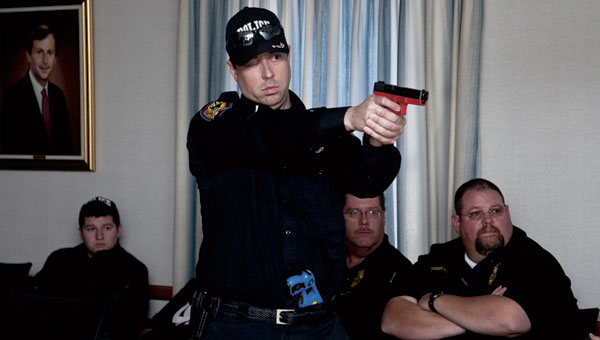 Lt. Jake Emnett, with the Coal Grove Police Department, takes part in a virtual training class Tuesday at Ohio University Southern.