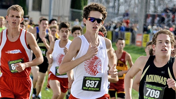 Rock Hill’s Seth Miller (837) and Brendon McCormick  competed in the state cross country meet on Saturday in Hebron. Miller finished 16th overall while McCormick was No. 32 among 156 runners in the Division III meet. (Kent Sanborn of Southern Ohio Sports Photos)