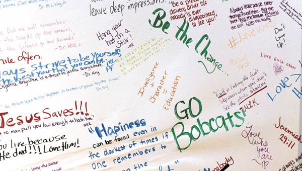 Entries on a Remembrance Board set up at Ohio University Southern honor the legacy of Dr. Martin Luther King Jr.