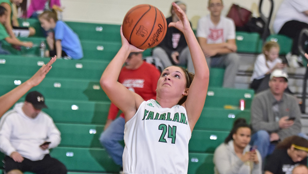 Fairland Lady Dragons’ Taylor Perry (24) scored 25 points including a 3-pointer as time ran out in regulation and sent the game into overtime where Fairland beat Ashland 74-68. (Kent Sanborn of Southern Ohio Sports Photos)