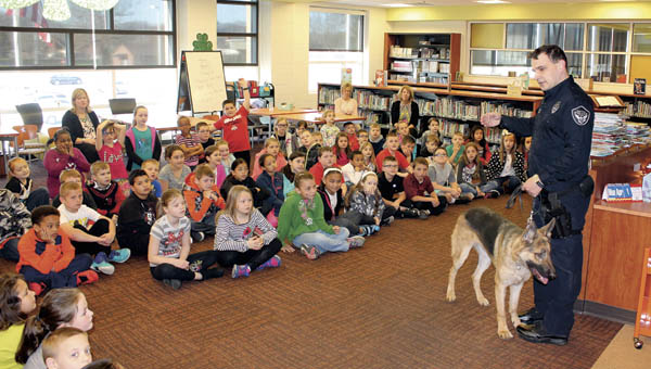 Goose, the Ironton Police Dog, was at Ironton Elementary School Tuesday with his handler, Officer John Hammonds.