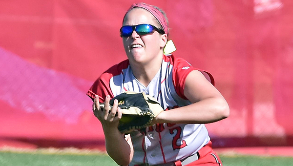 Symmes Valley Lady Vikings outfielder Hannah Mays races in and makes the catch of a fly ball during Monday’s game. The Lady Vikings beat Portsmouth Notre Dame 12-0 in five innings. (Kent Sanborn of Southern Ohio Sports Photos)