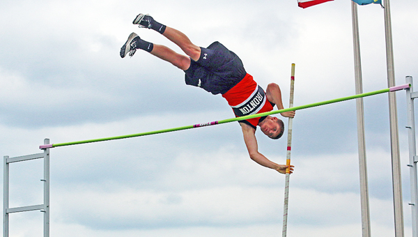 Ironton Fighting Tigers’ pole vaulter Eli Willis clears 13-6 during Thursday’s Division II regional track meet. (Tim Gearhart of Tim’s News & Novelties, Park Ave. in Ironton)