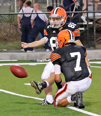 Tre Neal has spent the past two seasons playing two sports at the same time at two different schools. Neal plays soccer at Ironton St. Joseph and is the football team’s placekicker at Ironton High School. (Kent Sanborn of Southern Ohio Sports Photos)